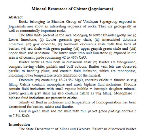 Mineral Resources of Chittor (Jogniamata)