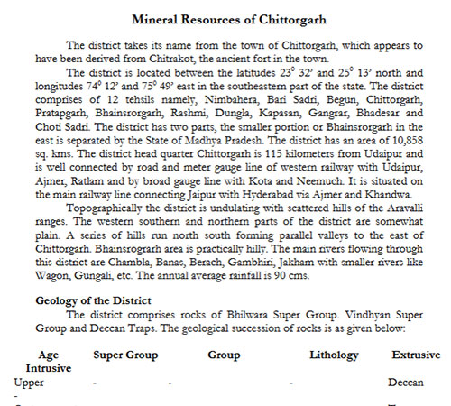 Mineral Resources of Chittorgarh