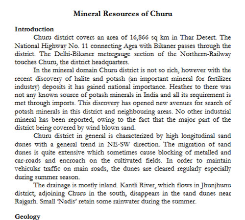 Mineral Resources of Churu