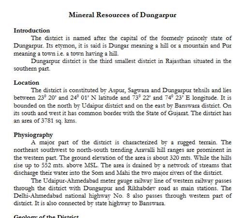 Mineral Resources of Dungarpur