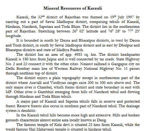 Mineral Resources of Karauli