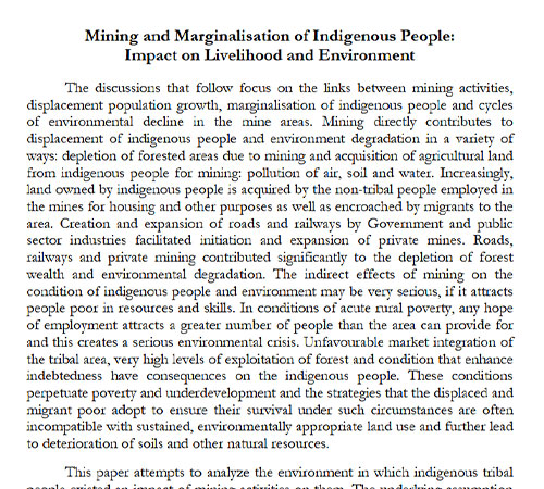 Mining and Marginalization of Indigenous People Impact on Livelihood and Environment