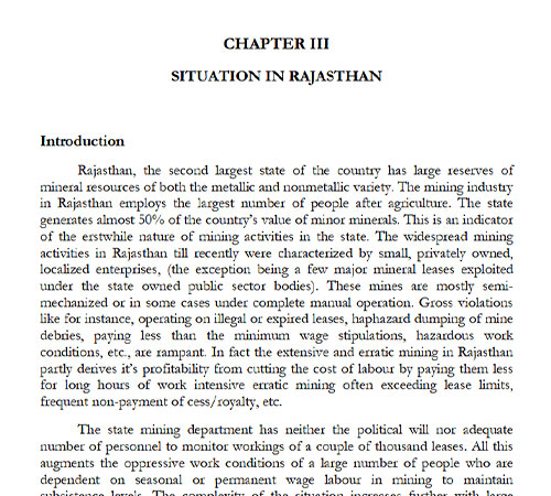 Situation in Rajasthan (Chapter III)