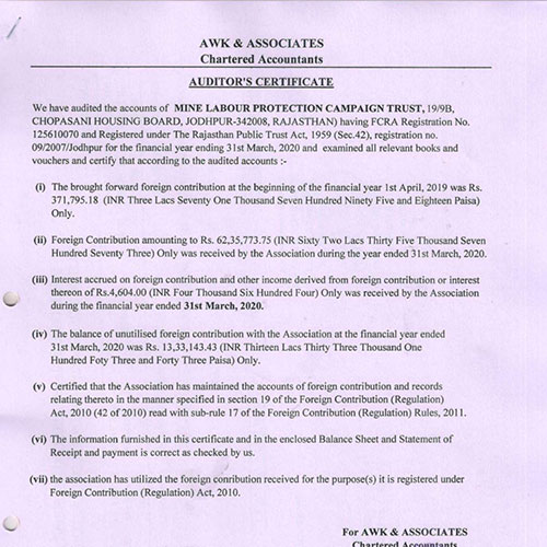 FCRA Audit Report FY 2019-20