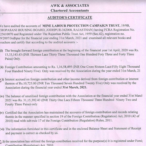 FCRA Audit Report FY 2020-21