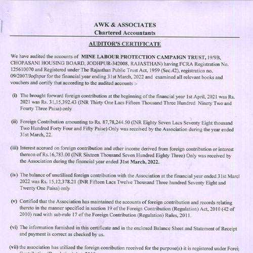 FCRA Audit Report FY 2020-21